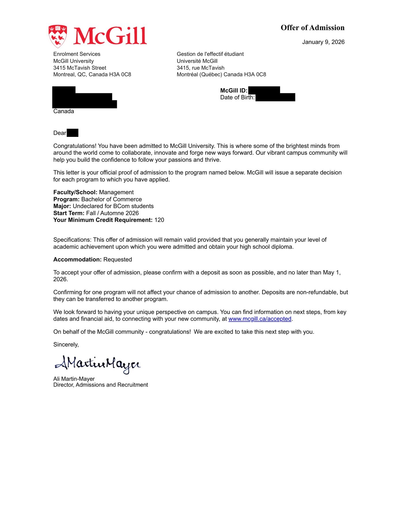 McGill University — Offer Letter