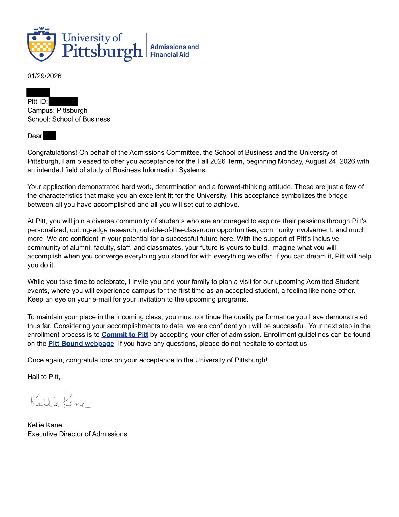 University of Pittsburgh — Offer Letter